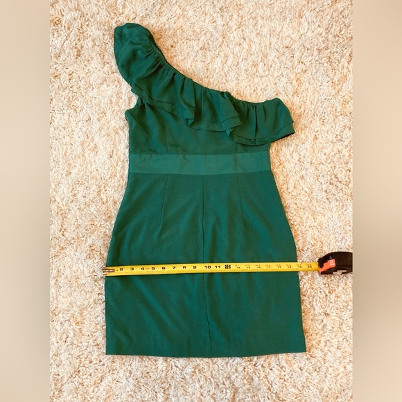 Green One Shoulder Ruffle Mini-Dress - Picture 6 of 7